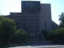 Chinguacousy Branch, the cornerstone of Brampton's Library system pictured before the construction of the nearby Bramalea Transit Terminal Chinguacousy library.jpg