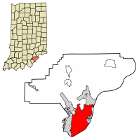 Clark County Indiana Incorporated and Unincorporated areas Jeffersonville Highlighted 1838358.svg