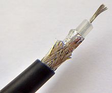One of the most common types of transmission line, coaxial cable. Coaxial cable cut.jpg