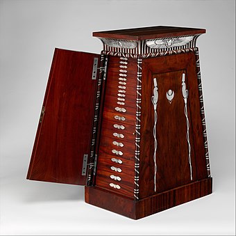 Coin cabinet; by François-Honoré-Georges Jacob-Desmalter; 1809–1819; mahogany with silver; 90.2 x 50.2 x 37.5 cm; Metropolitan Museum of Art (New York City)