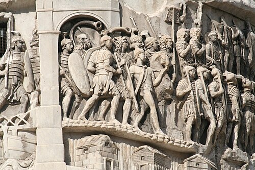 Relief scene of Roman legionaries marching, from the Column of Marcus Aurelius, Rome, Italy, 2nd century AD