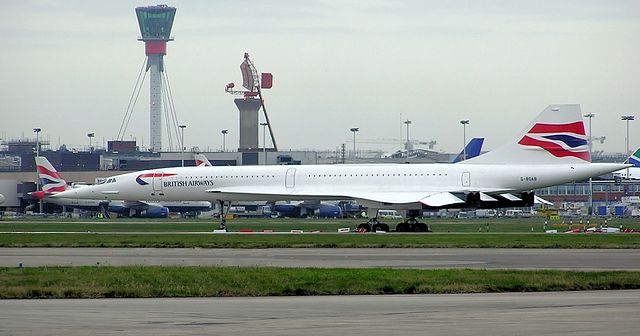 BAC Aérospatiale Concorde G-BOAB in storage at London Heathrow Airport following Concorde's grounding in 2000. This aircraft flew for 22,296 hours bet