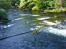 The River Dart showing the lower part of the fish ladder near Buckfastleigh