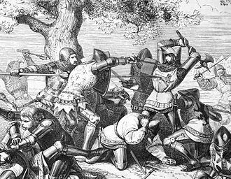 The death of Bemborough. 19th-century illustration Death of Bemborough - combat of the thirty.jpg