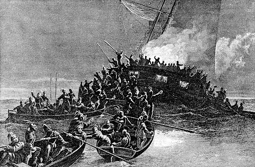 An 1886 engraving of the burning of the Gaspee by Sons of Liberty