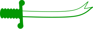 A fictional representation of the Sword of Ali, the Zulfiqar. Two swords were captured from the temple of the Semitic Goddess Manat. Muhammad gave them to Ali, saying that one of them was Al-Dhulfiqar, which became the famous sword of Ali and a symbol of Shia Islam. Dhulfiqar.svg