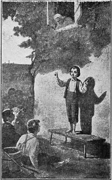 Depiction of Bosco as a little preacher repeating the Sunday Sermon