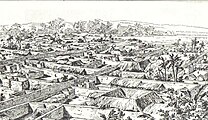 Drawing of Benin City surrounded by moats and walls made by an English officer in 1897.