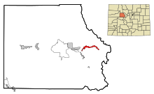 Eagle County Colorado Sisällytetyt ja rekisteröimättömät alueet Vail Highlighted.svg