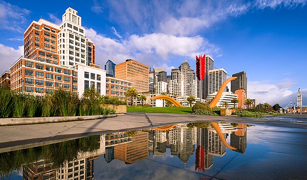 Rincon Park and Cupid's Span with the San Francisco skyline and The Embarcadero in the background.