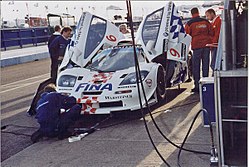 The BMW Motorsport entry during the 1997 FIA GT Donington 4 Hours race Fina McLaren Pits.jpg