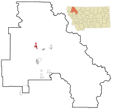 Flathead County Montanan sisällyttämät ja rekisteröimättömät alueet Siika Highlighted.svg