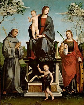 Madòmma co-o Bambìn, San Françésco, Santa Catænn-a de Lusciàndria e San Gioanìn, 1504 ca. (Kunsthistorisches Museum -Vienna)