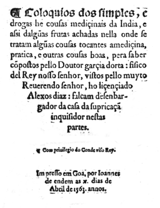 <i>Colloquies on the Simples and Drugs of India</i> 1563 work by Garcia de Orta