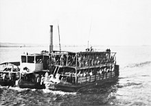 The 21st Lancers aboard a Nile steamer connecting the Egyptian railway at Asyut with the newly built Sudanese system during the 1898 campaign of the Mahdist War. General Kitchener and the Anglo-egyptian Nile Campaign, 1898 HU93862.jpg