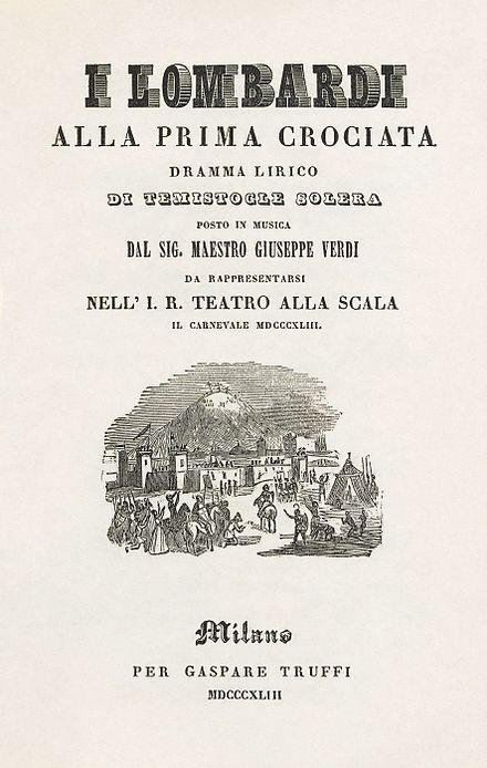 Title page of an 1843 libretto of I Lombardi