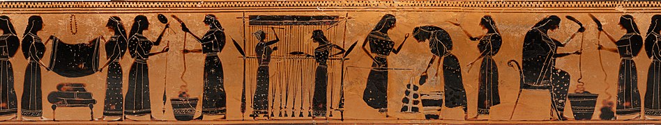 A Grecian urn showing a warp-weighted loom