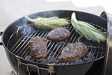 Cooking with charcoal on a barbecue grill Grilling.jpg