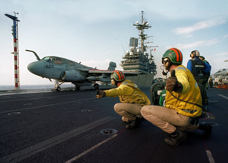 File:Grumman EA-6B Prowler of VAQ-136 is launched from USS Independence (CV-62) on 13 March 1996 (6501909).jpg