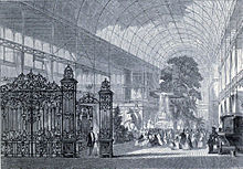 Paxton's Crystal Palace enclosed full-grown trees in Hyde Park GtExhib1851.jpg