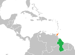 Map indicating locations of Guyana and Trinidad and Tobago