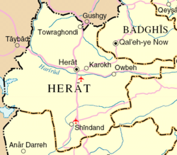 Mapa detalhado da província de Herat