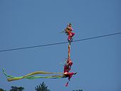 Acrobats performing a high wire act