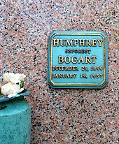 Bogart's niche in the Columbarium of Eternal Light, Garden of Memory of Forest Lawn Memorial Park in Glendale, California Humphrey Bogart Grave.JPG