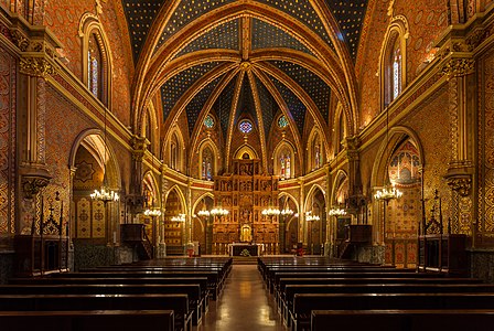 Interior view of St Peter's church in Teruel, Aragón, Spain. The church, of mudéjar style, was built in the 14th century and was declared World Heritage in 1986. The decoration, performed between 1896-1902, is of neo-mudéjar style.