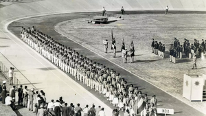The Indian team marching into National Stadium for the opening ceremony of the first Asian Games, held in New Delhi on 4 March 1951 India contingent at the Ist Asian Games, 1951 New Delhi.webp