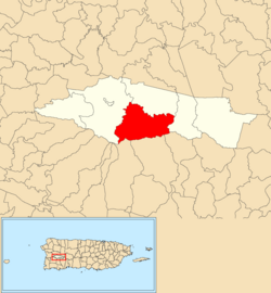 Indiera Fría'nın Maricao belediyesi içinde kırmızıyla gösterilen konumu