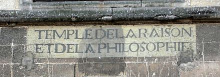 Many Catholic churches were turned into Temples of Reason during the Revolution, as recalled by this inscription on a church in Ivry-la-Bataille.
