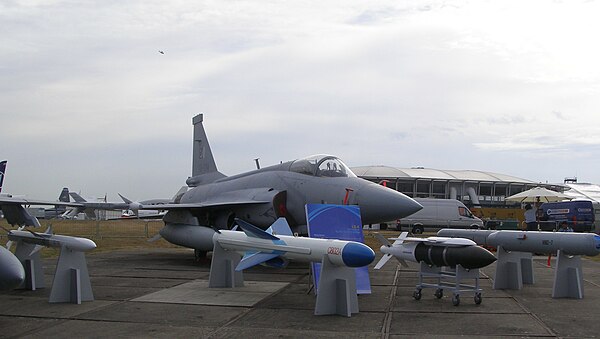 SD-10A on display with the JF-17 light-weight fighter at the Farnborough International Airshow 2010.