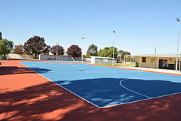 A hard but smooth netball court surface. Jerilderie Netball Courts 001.JPG