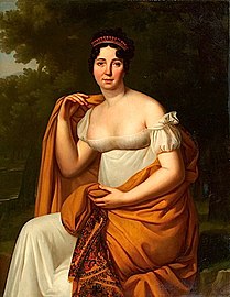 Portrait de femme au châle jaune, années 1800-1810