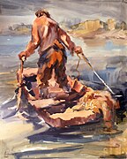 Kecéző halász, akvarell, 1962