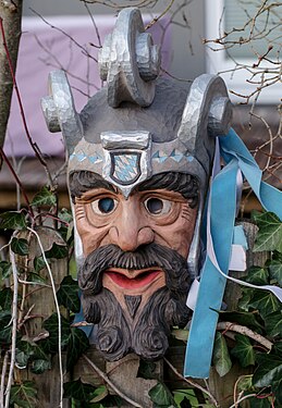 Kirchseoner Perchtenlauf - old winter parade tradition in Bavaria. Mask of type "Schönperchten"