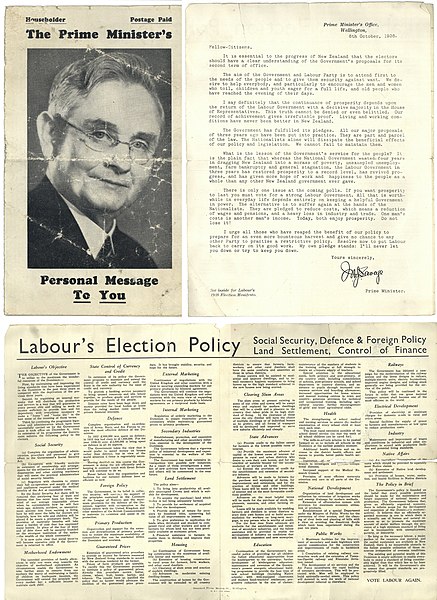 Political manifesto printed by the Labour Party before it was elected in 1938