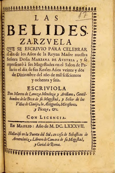 File:Las Belides - zarzuela que se escrivio para celebrar el dia de los años de... Doña Mariana de Austria... (IA A25018017).pdf
