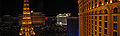Panoramic shot of لاس وگاس ولی from the Paris hotel, showing the Bellagio hotel fountain, Eiffel tower (at Paris hotel) and Caesars palace
