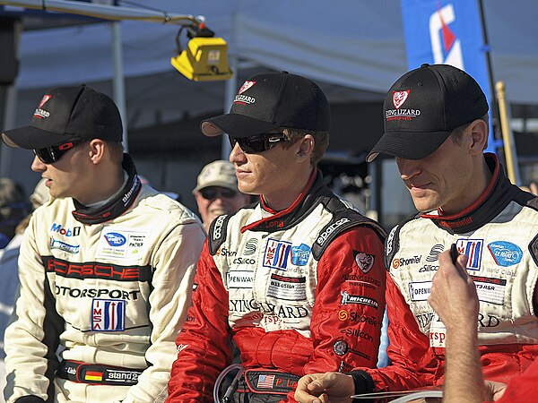 Long and his Flying Lizard Motorsports teammates in 2010