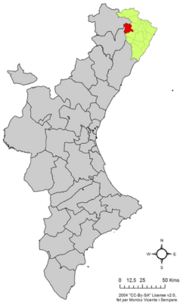 Localização do município de Chert na Comunidade Valenciana