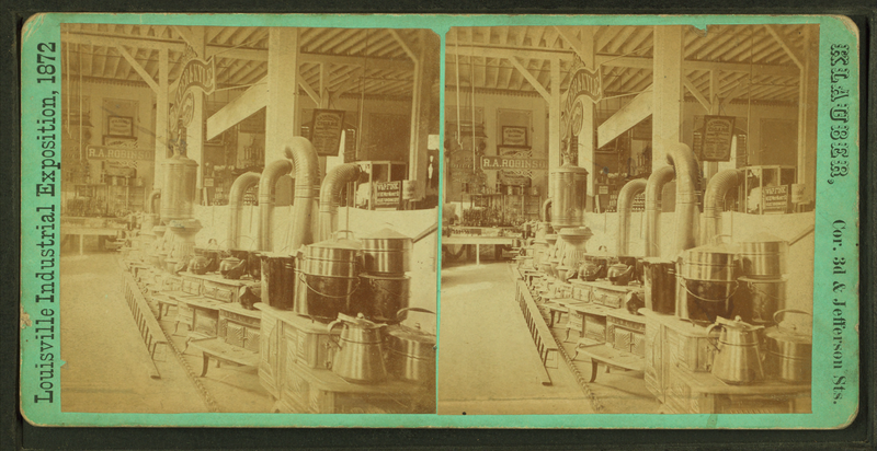 File:Louisville Industrial Exposition, 1872 - interior view showing products exhibited, including pans, stoves, etc.), by E. Klauber.png