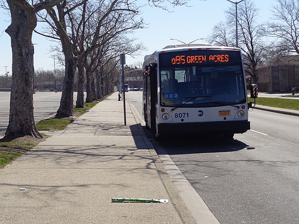 A terminated Q85 bus at Green Acres Mall.