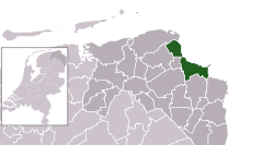Highlighted position of Delfzijl in a municipal map of Groningen