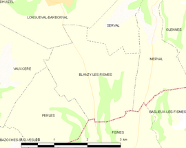 Mapa obce Blanzy-lès-Fismes