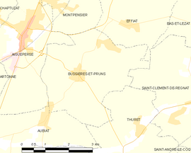 Mapa obce Bussières-et-Pruns