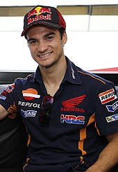 Dani Pedrosa (pictured in 2016) started from pole position and led every lap of the race to claim his second victory of the season, his 28th in MotoGP and the 51st of his career. Marc Marquez y Dani Pedrosa con Fernando Alonso (cropped).jpg