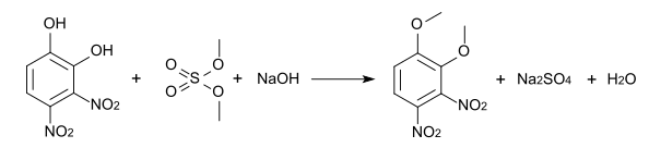 Complete methylation of 3,4-dinitrocatechol with dimethyl sulfate