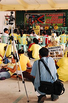 Critics of the Bataan Nuclear power plant at an assembly in a basketball court around the compound of the Morong Parish Church in 2009